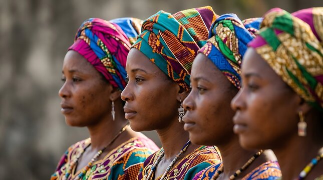 four african women in colorful traditional clothing ,Hispanic Heritage Celebration Month, Latino Ctivalultural Festival, Cinco de Mayo, D&iacute;a de los Muertos, Carnaval, Inti Raymi