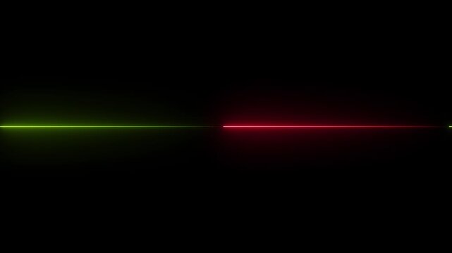 Horizontal red and green glowing neon laser beam line animation on dark background loop 4k