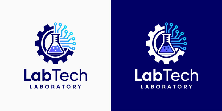 Science laboratory vector logo design with modern, simple, clean and abstract style. Suitable for business, research, and personal branding.