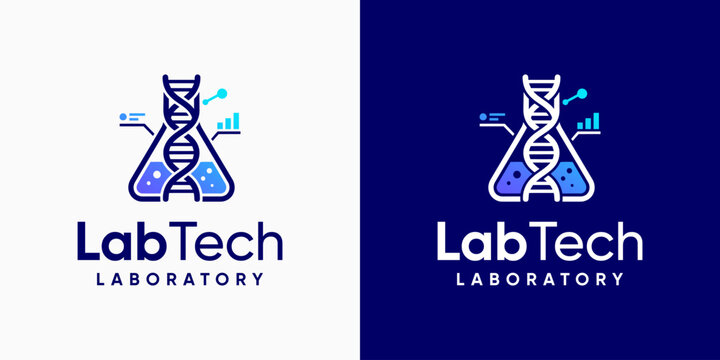 Science laboratory vector logo design with modern, simple, clean and abstract style. Suitable for business, research, and personal branding.