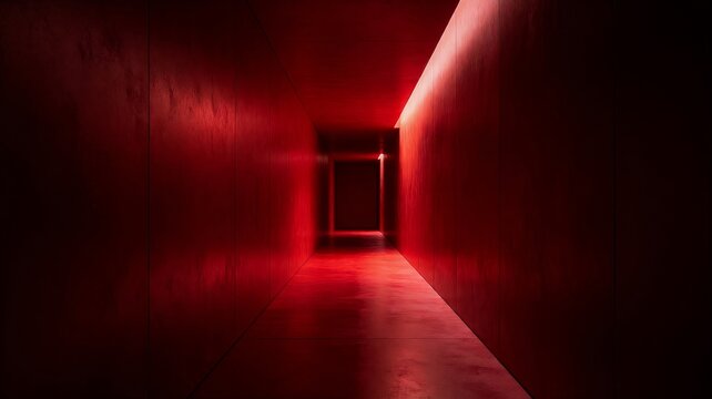 Minimalist Red Corridors with Dramatic Lighting