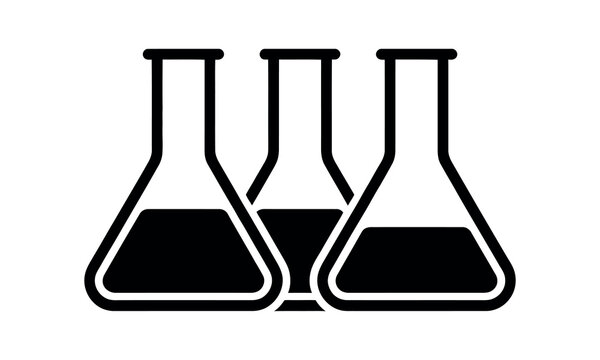 Black and white illustration of two laboratory erlenmeyer flasks