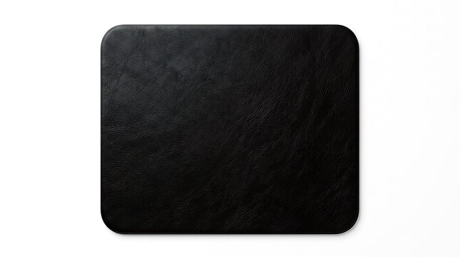 Black leather mouse pad for computer desk isolated on white background