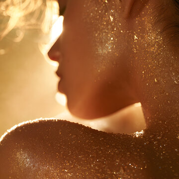 Dew Drops on Skin Profile Silhouette Close Up