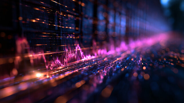 Abstract Glowing Audio Wave and Digital Data Stream