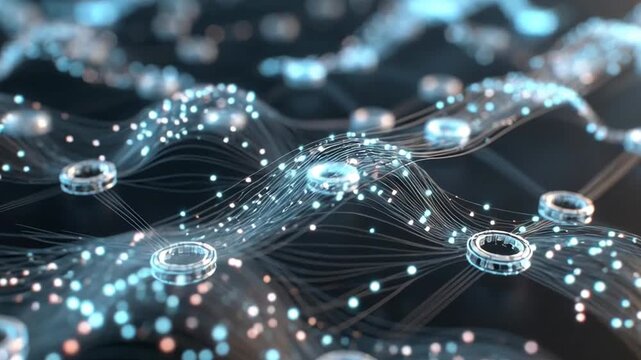 Abstract glowing lines forming futuristic tech network on dark background, representing digital connectivity and data flow