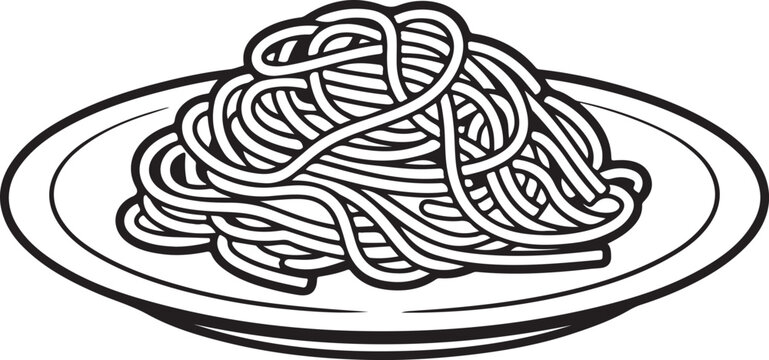 Spaghetti pasta on a plate black and white silhouette vector illustration