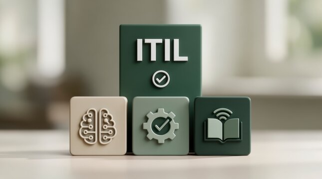 ITIL Concept Blocks with Brain, Gear, and Book Icons