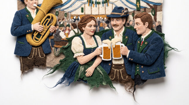 People celebrating and toasting with beer mugs at a festival  