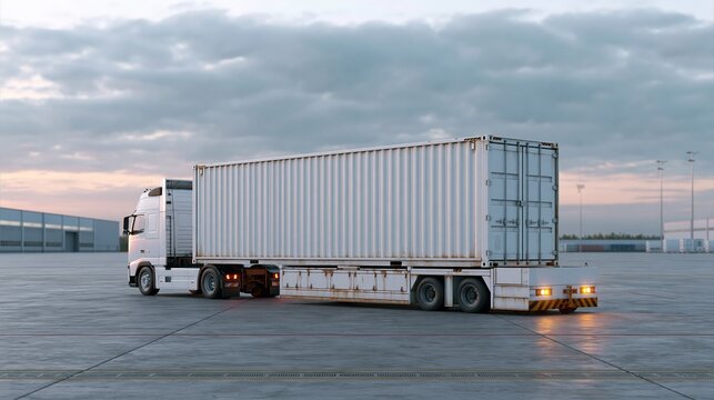 Sealed freight container on truck chassis at airport logistics area
