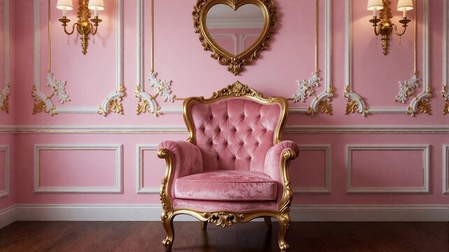 Ornate Pink Velvet Armchair in Luxury Rococo Interior