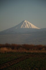 Fototapeta premium Mount Ararat Covered in Snow at Golden Hour, Armenia