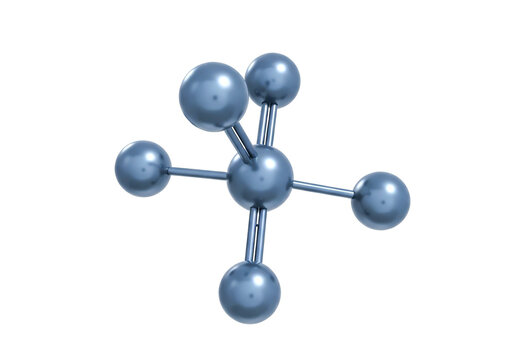 Blue metal chemical molecule model with spheres and sticks
