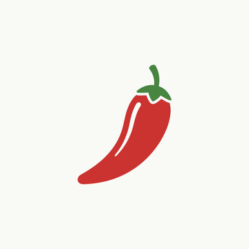Red chili pepper illustration with green stem a flat silhouette