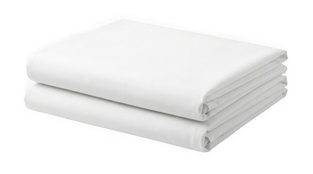 A stack of crisp white folded bed sheets isolated on transparent background