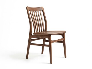 Fototapeta premium Modern wooden dining chair with slatted back isolated on white background