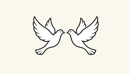 Naklejka premium Two graceful white doves flying towards each other symbolizing peace and love on a cream background.