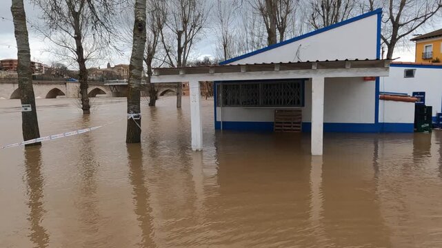 Overflowing duero river flooding tordesillas spain