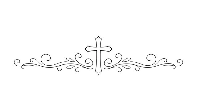 PNG Elegant cross with ornate swirls.