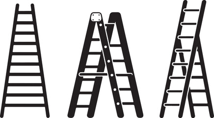 Set of six black ladder silhouettes isolated on a white background for graphic design. © Ranaart