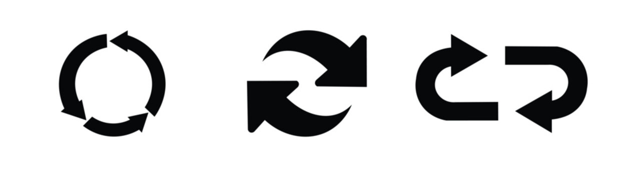 Recycle arrow icon set showing circular process refresh reload sync loop direction symbol for business presentation