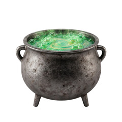 Witches cast iron cauldron with bubbling green potion isolated © BTG