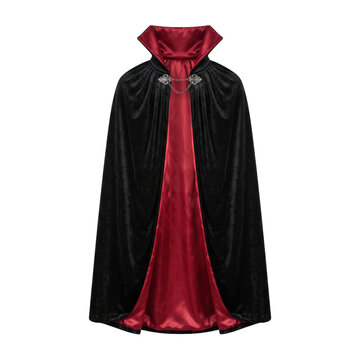 Black velvet vampire cape with red satin lining isolated