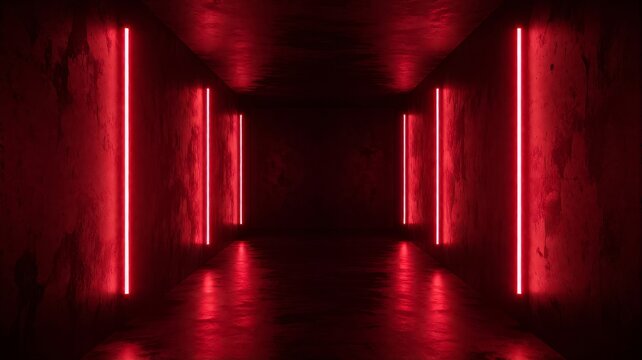 Red Neon Light Corridor Interior Background