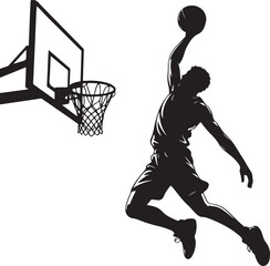 Basketball player slam dunk silhouette, scoring a goal on a transparent background © Ranaart