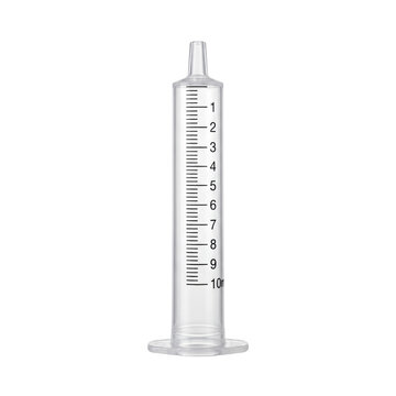 Clear plastic medical syringe barrel with 10ml scale isolated