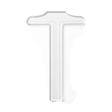 Transparent clear glass letter T with liquid effect