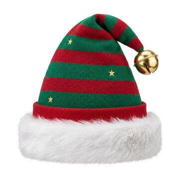 Striped knit christmas elf hat with jingle bell