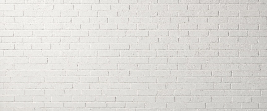 Cream white painted brick wall panoramic background texture masonry surface