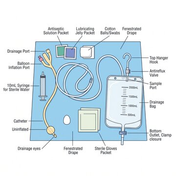 Complete Foley Catheter Kit System Medical Diagram