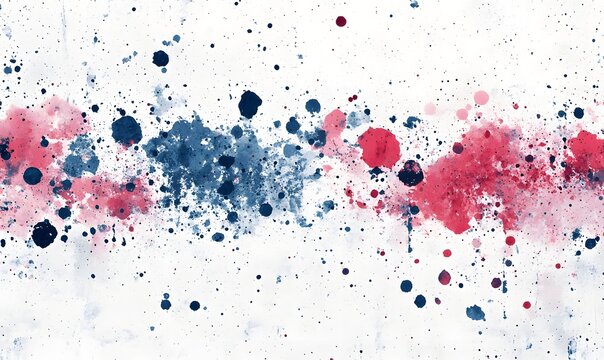 Abstract white background with watercolor paint splatters in red and dark blue colors