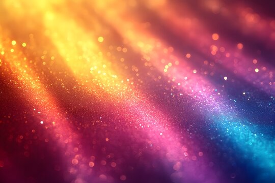 Colorful abstract glitter backdrop with diagonal light rays and sparkling particles