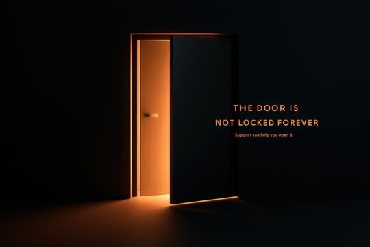 Dark cage door slightly open with warm glow symbolizing hope and escape