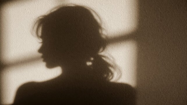 Silhouette profile shadow of woman on textured wall