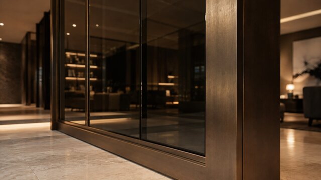 Architectural Cross Section of Smoked Glass Partition and Dark Bronze Mullion