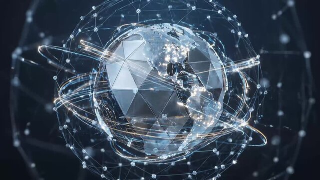 Global Digital Network Connection Futuristic Earth Globe with Data Streams and Connections