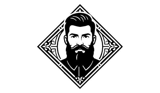 Vintage Bearded Gentleman Barbershop Logo with Mustache and Classic Haircut Vector Emblem