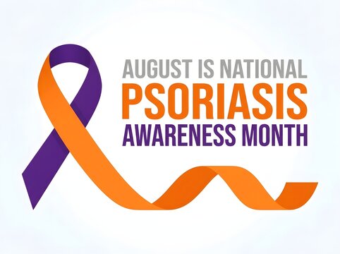 August is national psoriasis awareness month a ribbon illustration helps promote health and understanding for those affected by this skin condition