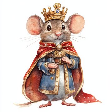 Royal Mouse in a Robe &mdash; watercolor illustration on an isolated white background