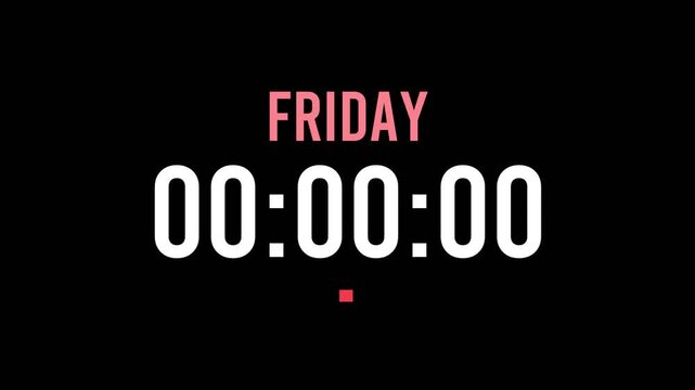 Friday is about to happen soon. Upcoming friday, approaching in the near future. Friday almost here, in a short time - a countdown timer counting seconds the this event.