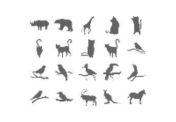 Naklejka premium Collection of various animal silhouettes in halftone dot style