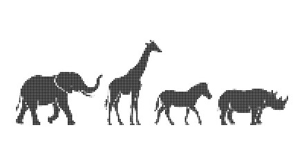 Naklejka premium Set of halftone wild animal silhouettes