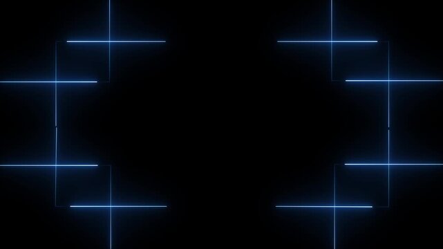 glowing neon grid crosshair border lines animation background for technology stream overlay.