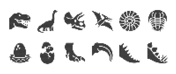 Set of halftone dinosaur icons © Rehena