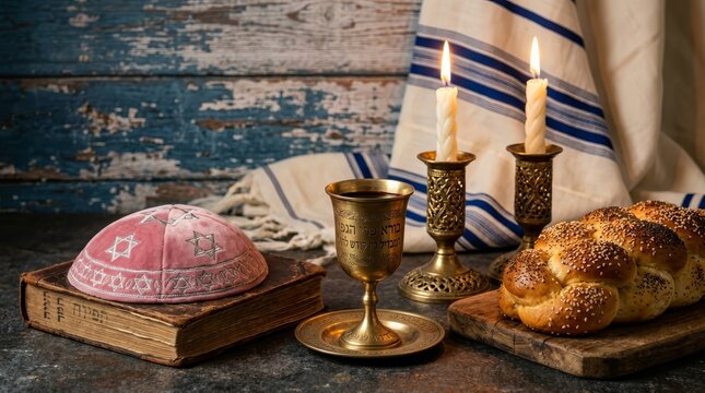 Traditional religious objects for the Havdala ceremony at the end of Shabbat.