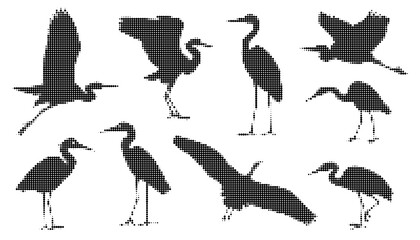 Naklejka premium Set of halftone heron bird silhouettes